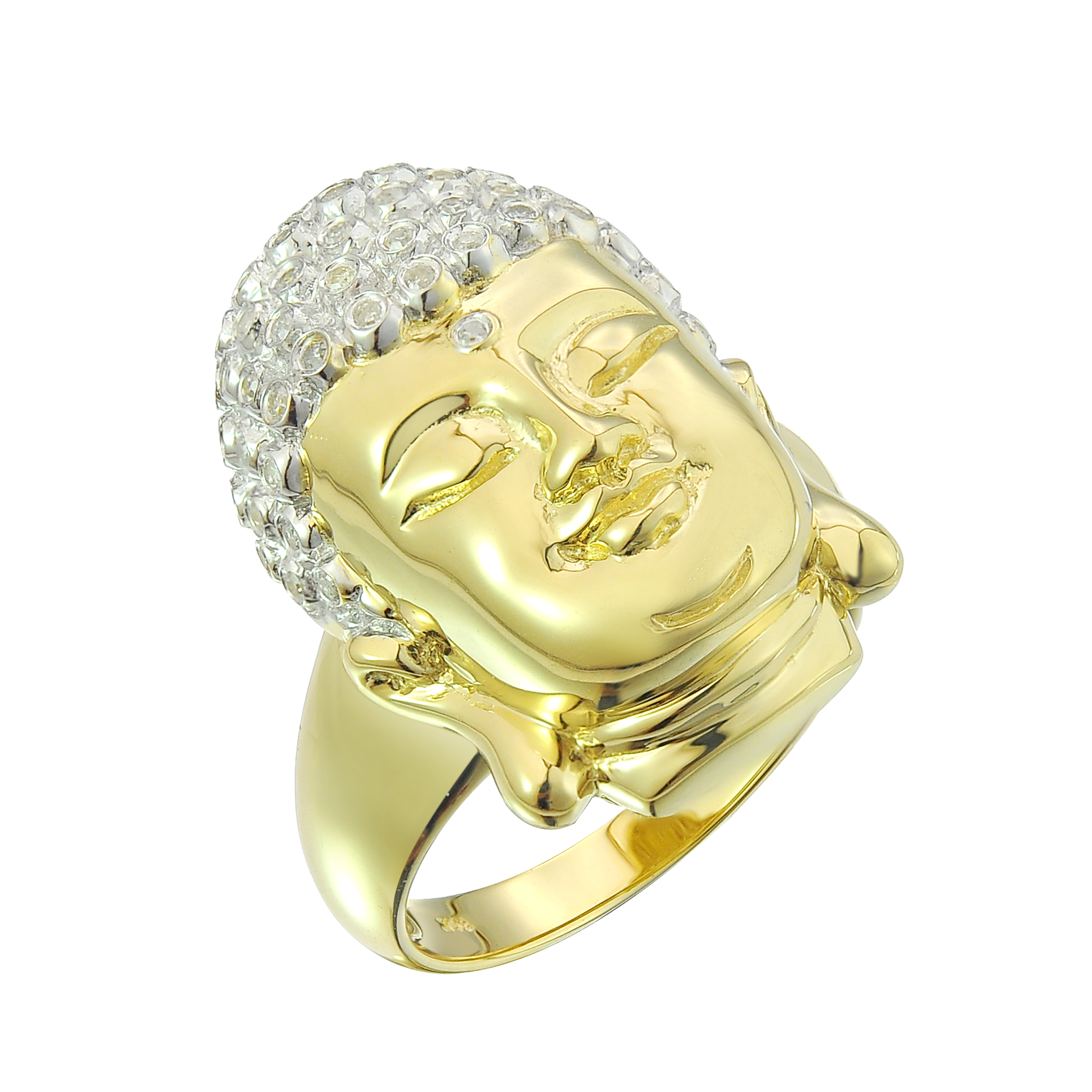 Diamond Buddha head Ring 0.40 ct. 10K Yellow Gold